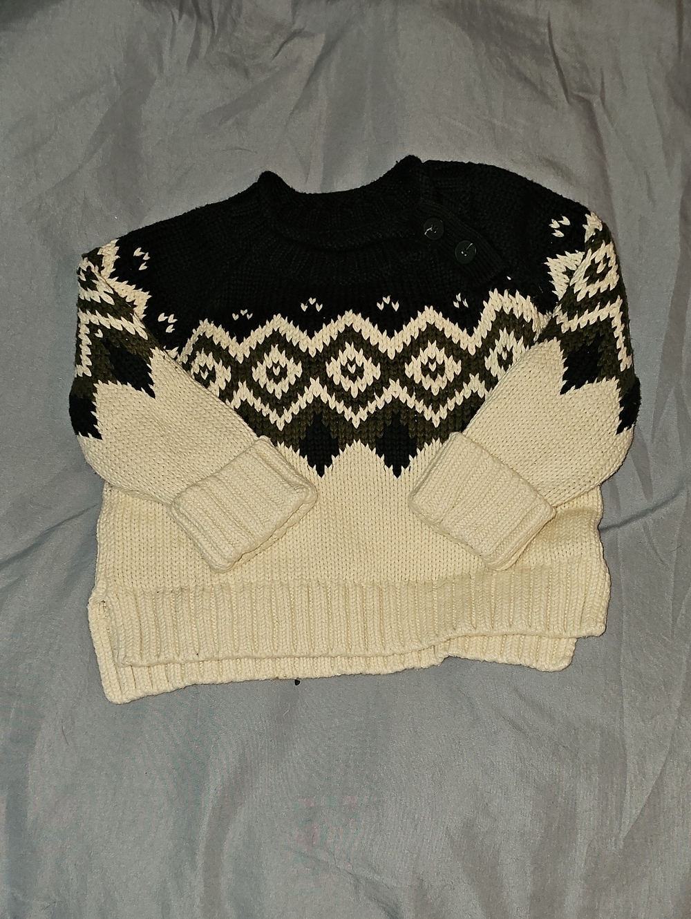 Like New! Banana Republic Black,Green&Cream FairIsle Baby Sweater: 12-18 Months